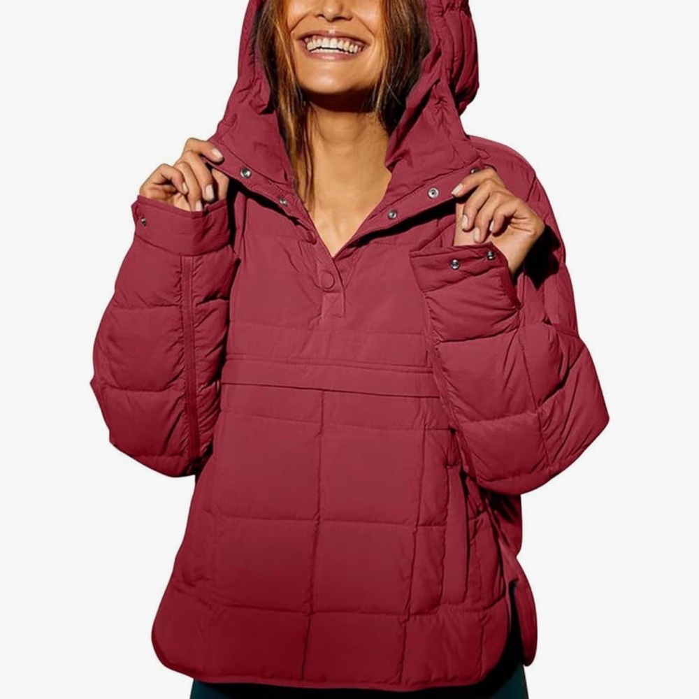 Women's Quilted Hooded Jacket - Burgundy